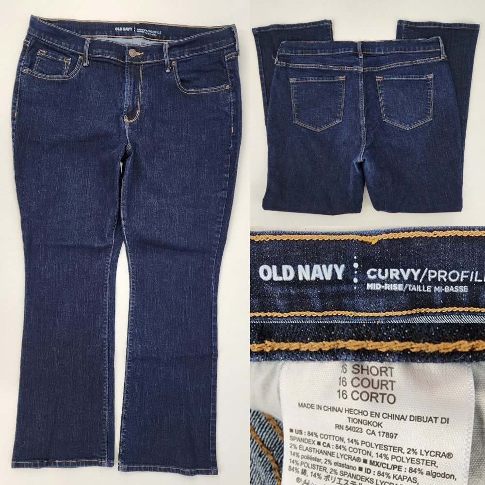 Old Navy Womens 16 Short 36x28" Mid Rise Curvy Bootcut Jeans Dark Indigo Stretch